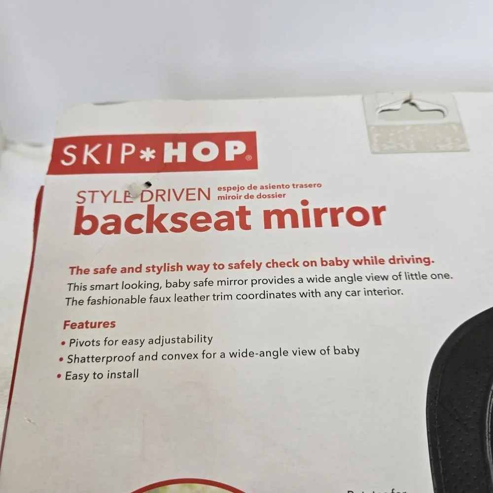 Skip Hop Backseat Mirror, For Rear-facing Car Seat, Black Faux Leather Trim, NIB